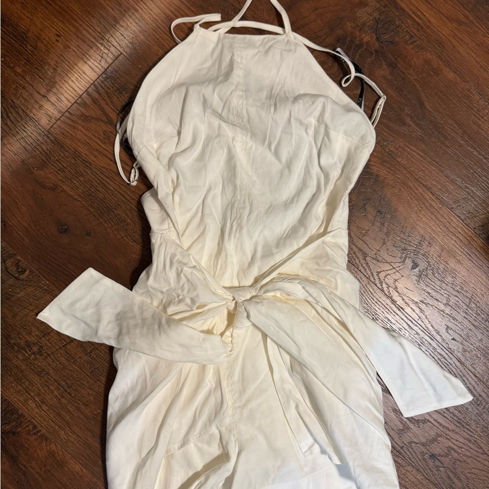 Cream Pleated Halter Sundress